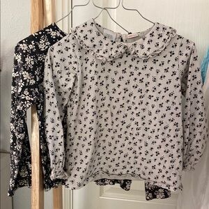 Set of 2 black & white floral Long Sleeve Blouse